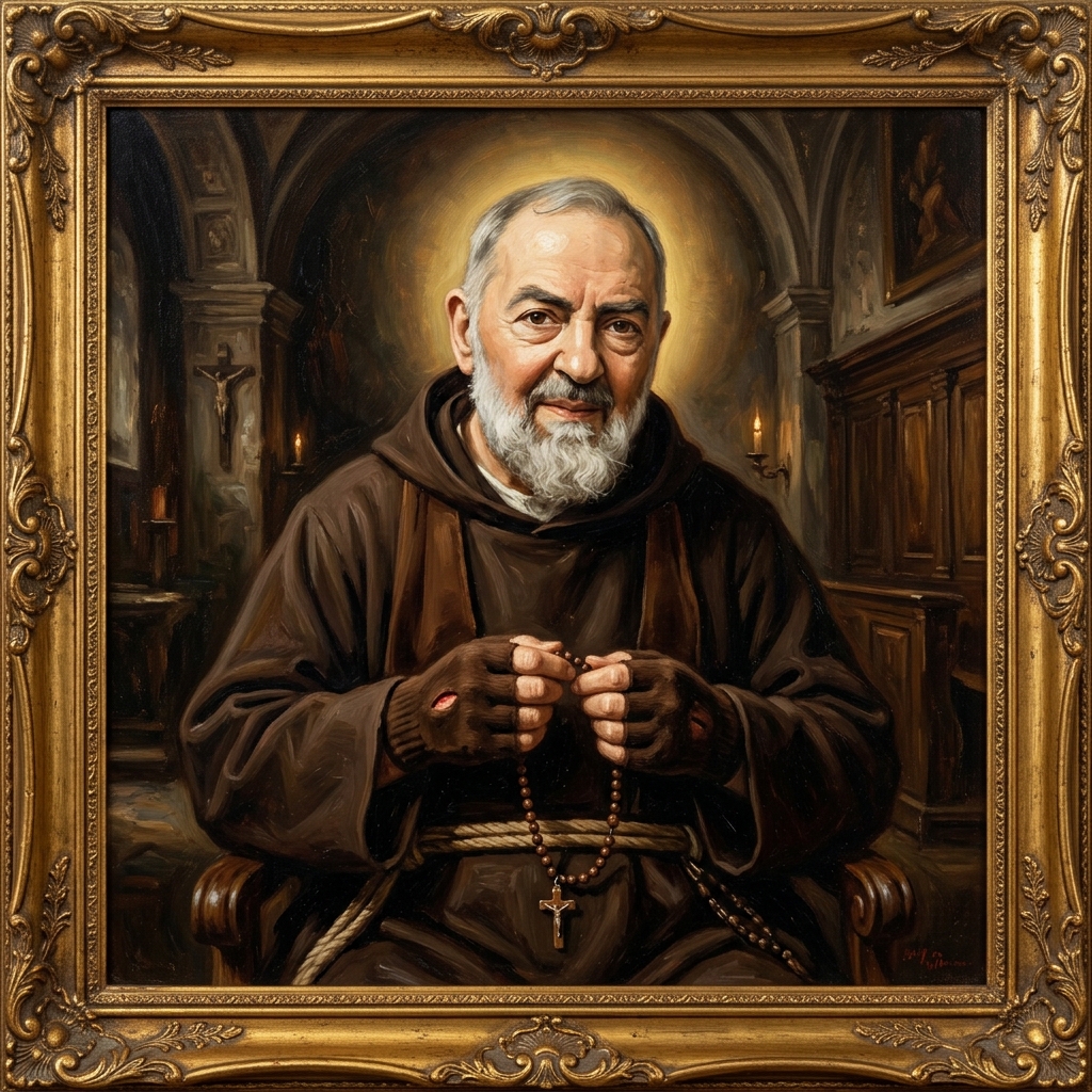 São Padre Pio com o Santo Rosário